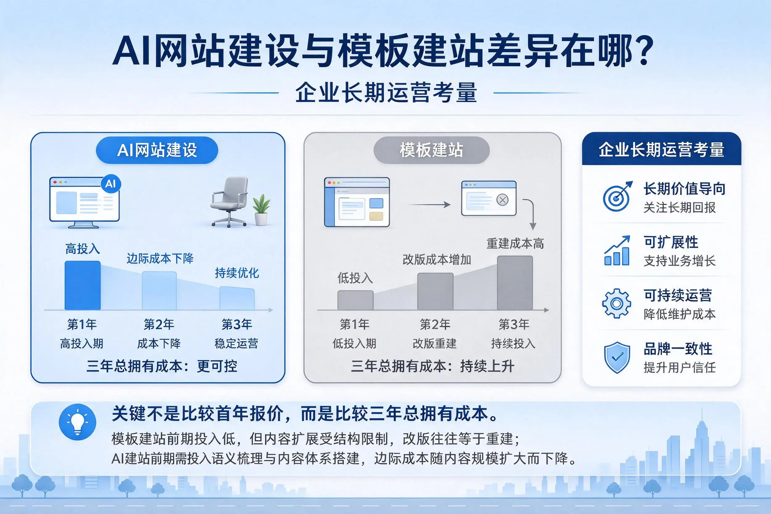AI网站建设与模板建站差异在哪？邵阳企业长期运营考量